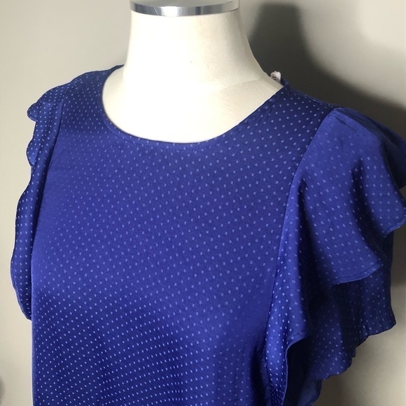 Lush Blue Polka Dot Patterned Ruffle Sleeve Top, S - Picture 3 of 6